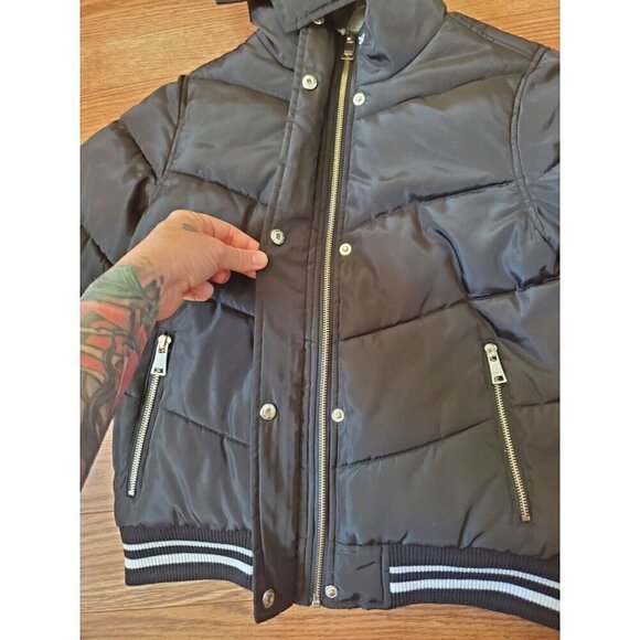 DKNY Sport Jacket Girls Size M 10/12 Black Puffer Hooded Quilted Coat Logo EUC - Picture 6 of 16